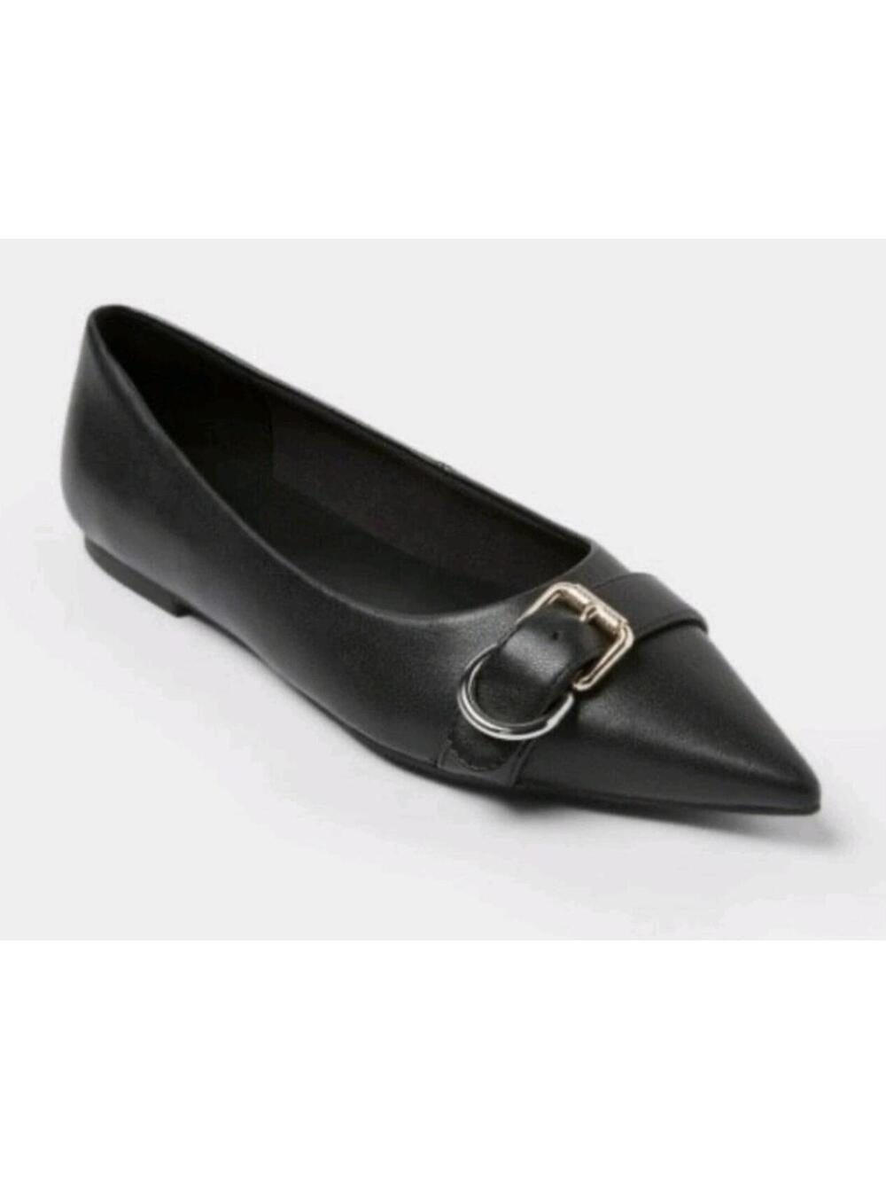 A New Day Valentina Pointed Toe Ballet Flats Black Size 7.5 Buckle Detail NWT